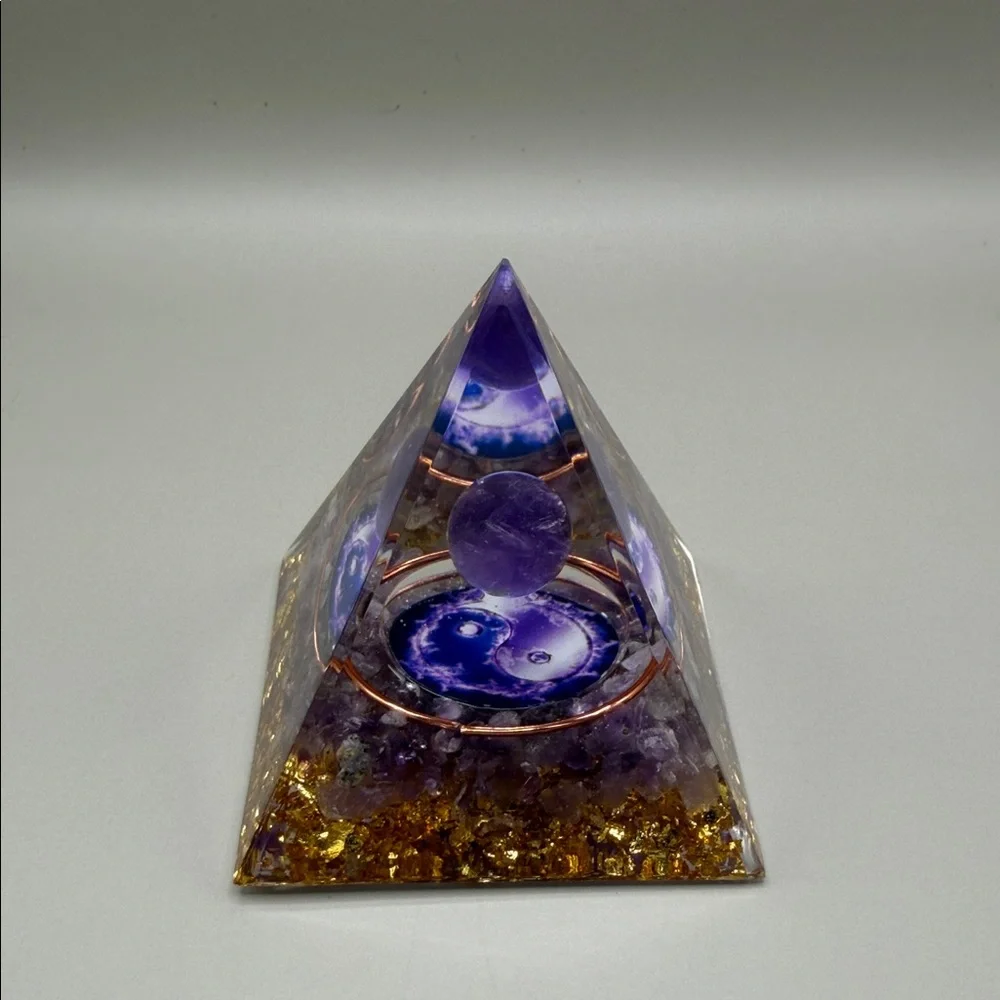 Purple Amethyst Pyramid Orgonite Crystal Sculpture - Picture 3 of 7